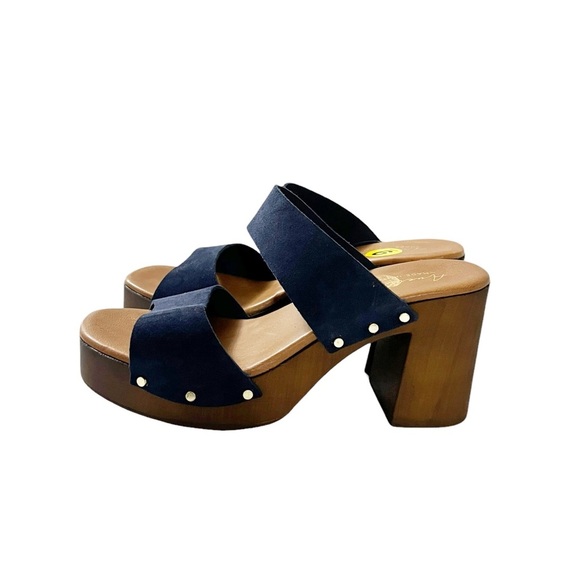 Sandals Chunk Heel Navy Suede Avellini Made in  Italy NWOT - Picture 2 of 10